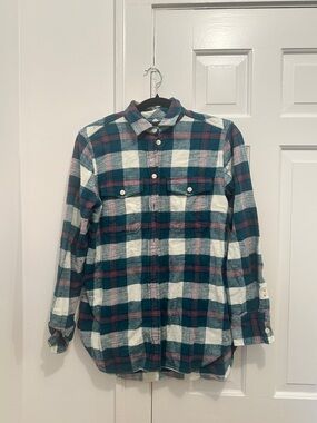 J.Crew Boyfriend Green and White Plaid Flannel Shirt